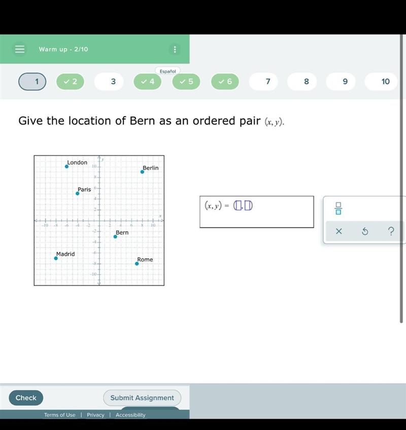 Location of bern as an ordered pair please help-example-1