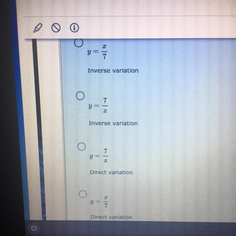 Solve the equation for the y-value and choose whether it is a direct variation or-example-1