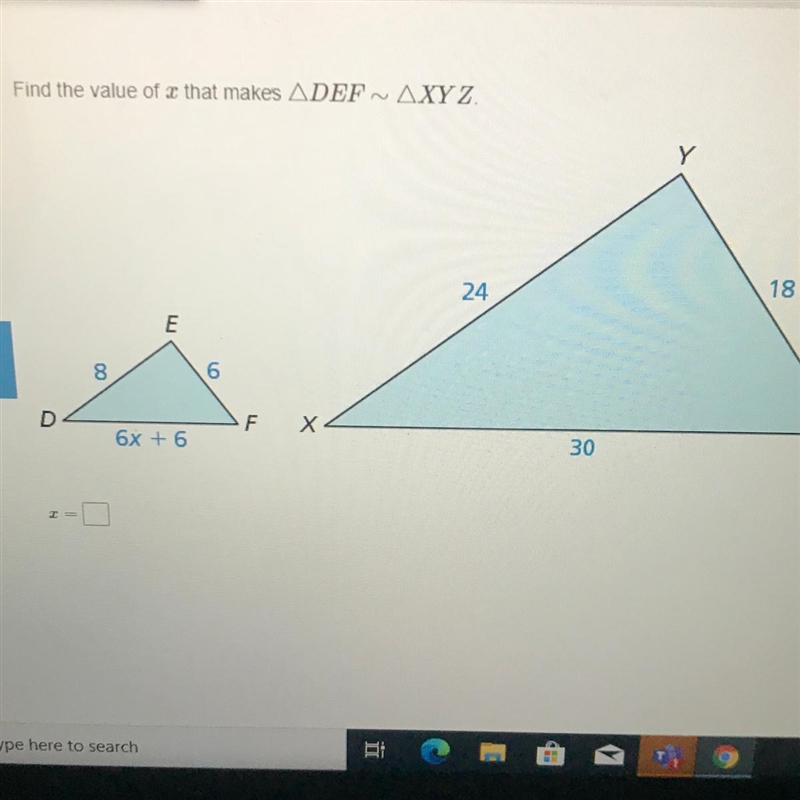 Find the value of that makes ADEFAXYZ. 18 24 E 5 8 6 D F X Z 6x + 6 30-example-1