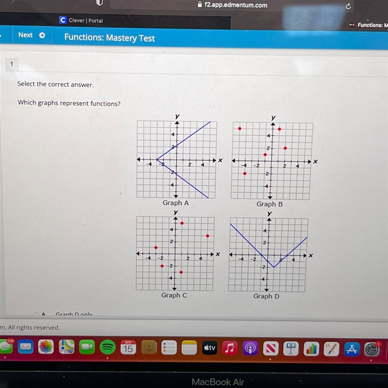 Select the correct answer. Which graphs represent functions? X Graph A Graph B 2 X-example-1