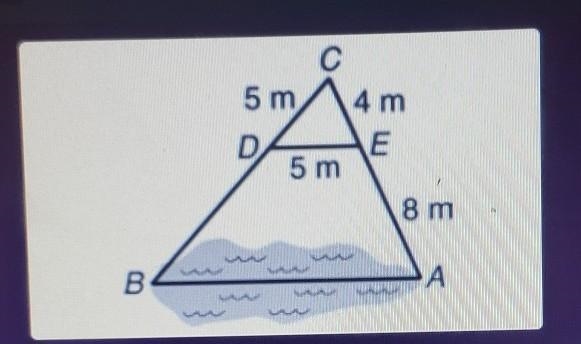 To measure the distance, a an Engineer locates points A, B, C, D, and E as shown. What-example-1