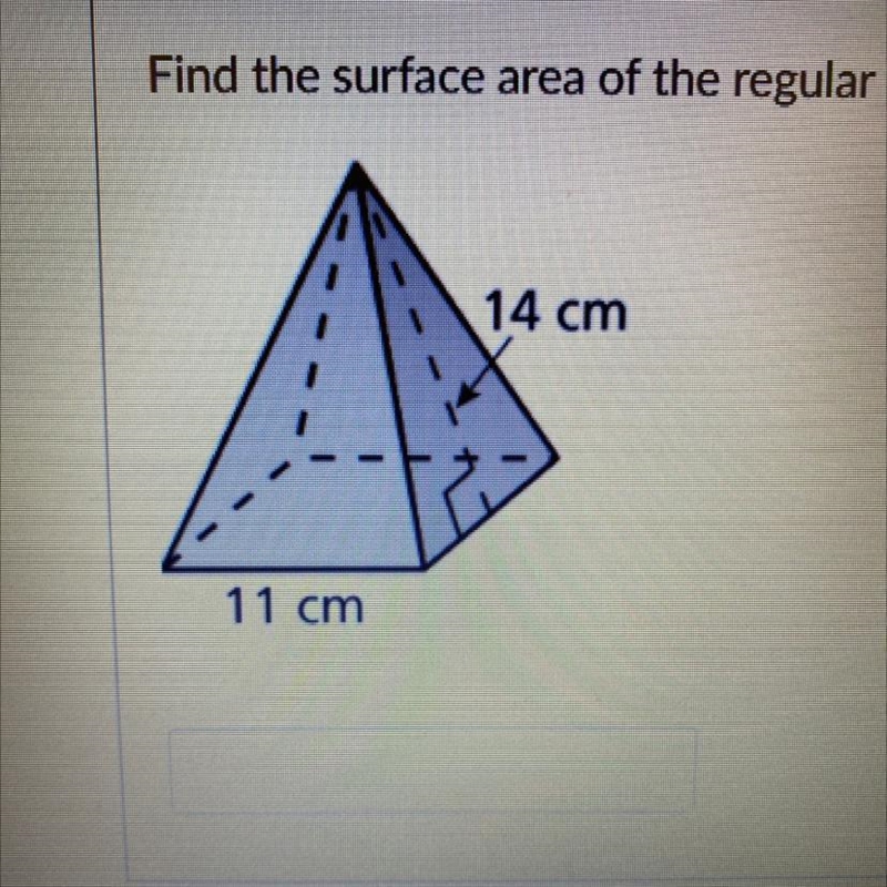 Find the surface area of the regular pyramid. 14 cm 11 cm-example-1