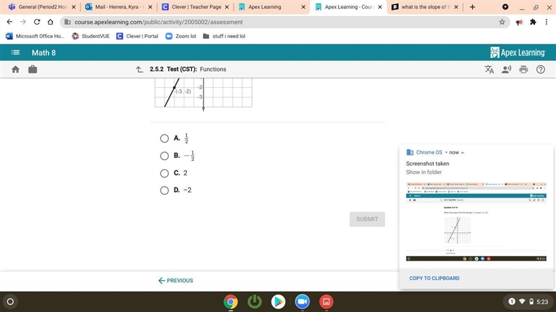 What is the slope of the line through (-1, 2) and (-3, -2)? help me bestysss plsss-example-1