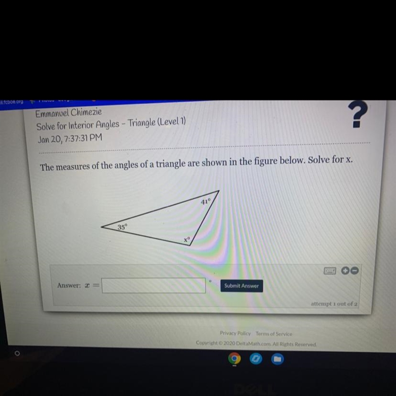 The measures of the angles of a triangle are shown in the nigule 41 35°-example-1