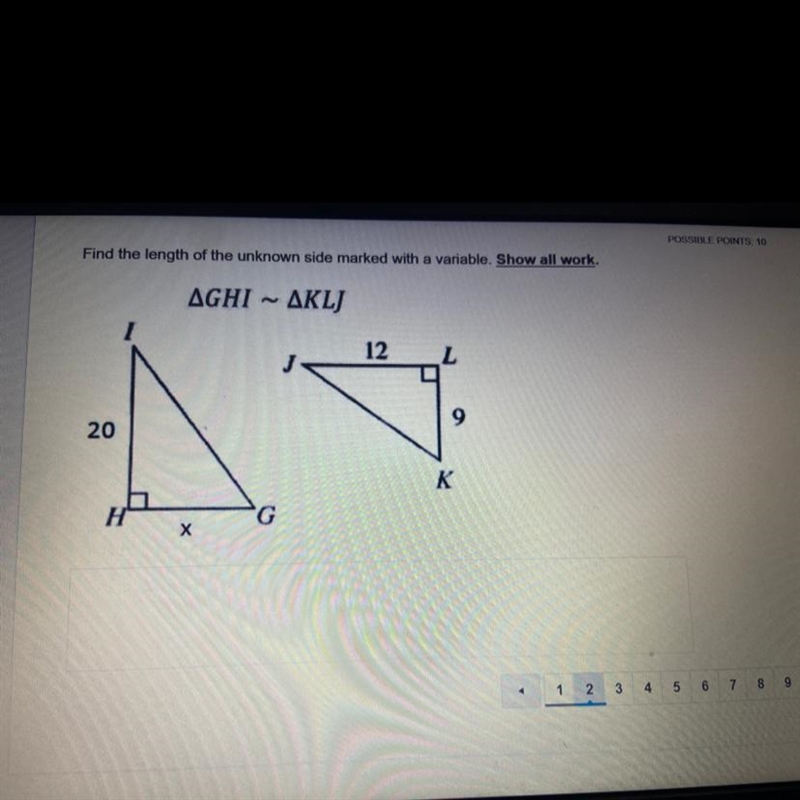 POSSIBLEPOINTS TU Find the length of the unknown side marked with a variable. Show-example-1