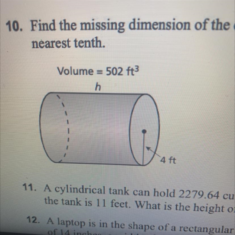 Find the missing dimension of the cylinder round your answer to the nearest tenth-example-1