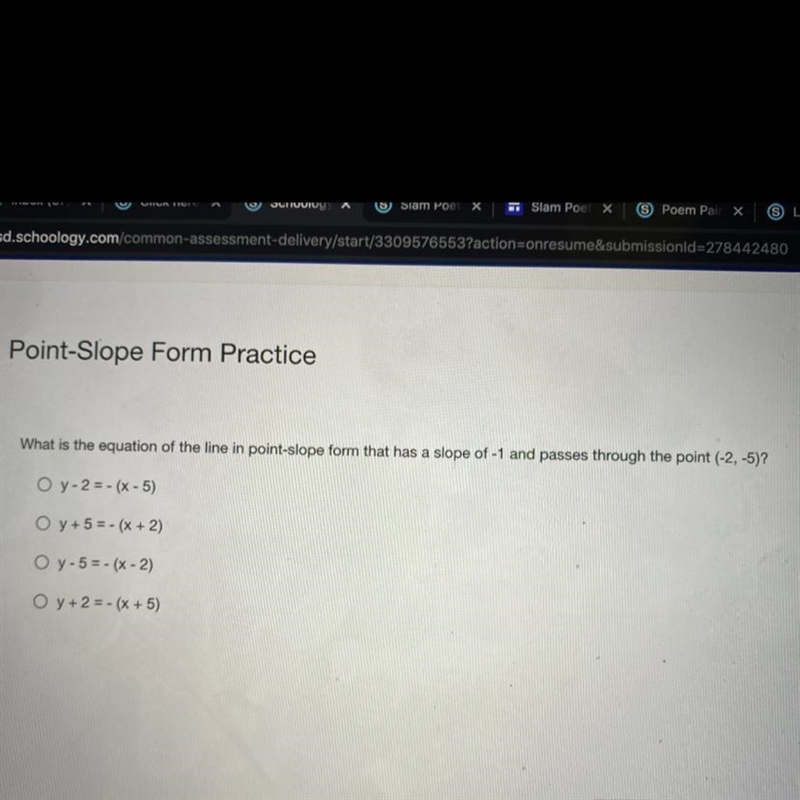 Point-Slope Form Practice What is the equation of the line in point-slope form that-example-1