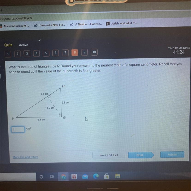 What is the area of triangle FGH? Round your answer to the nearest tenth of a square-example-1