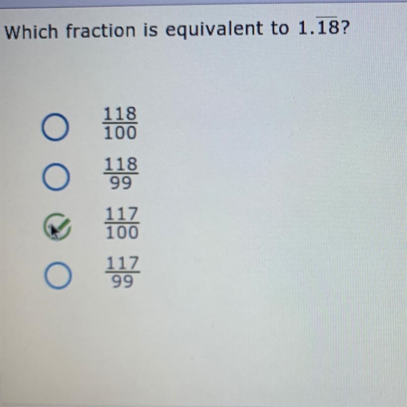 Which fraction is equivalent to 1.18?-example-1