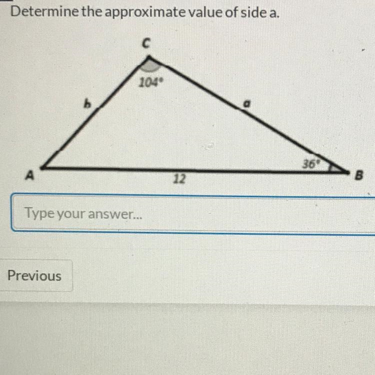 Determine the approximate value of side a.-example-1