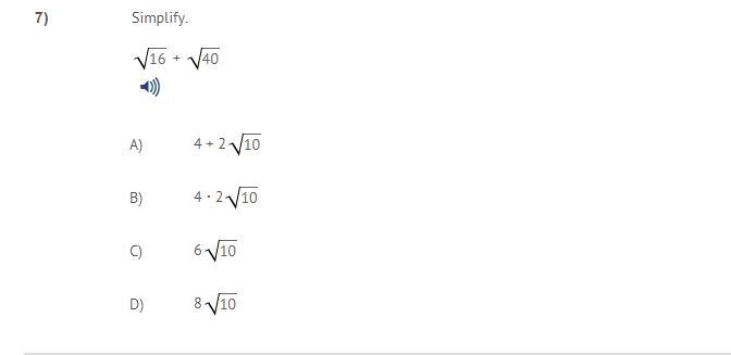 Simplify. usa test prep ✓16 + ✓40-example-1