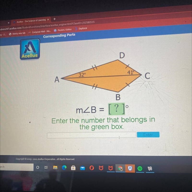 Acellus D 320 A 410 С. B mZB = [?] Enter the number that belongs in the green box-example-1