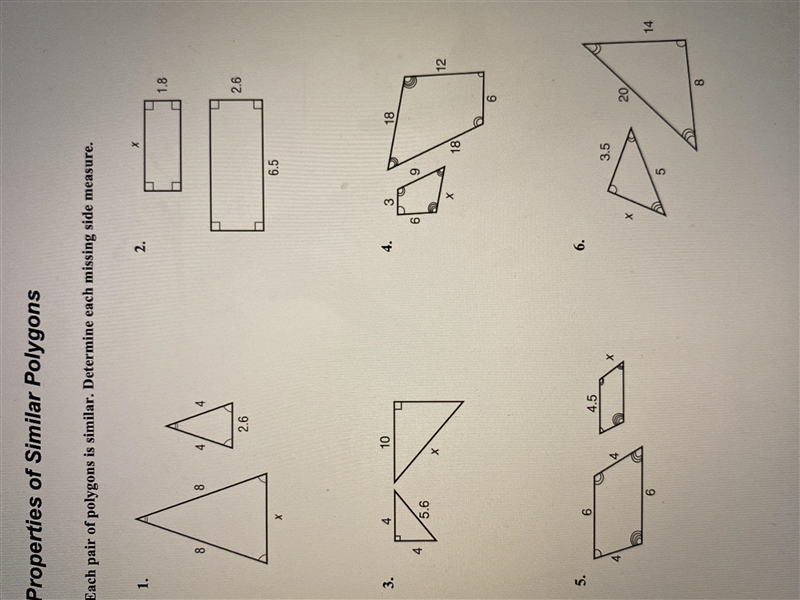 Properties of Similar Polygons Each pair of polygons is similar. Determine each missing-example-1