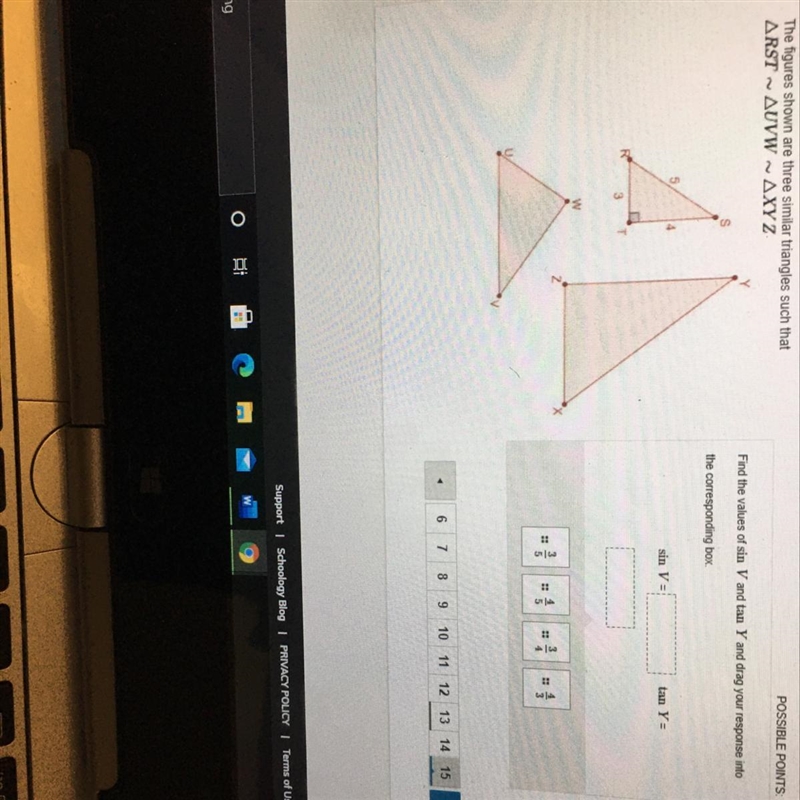 Find the values of sin V and tan Y and drag your response into the corresponding box-example-1