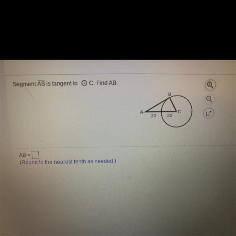 Segment AB is tangent to c.find AB.-example-1