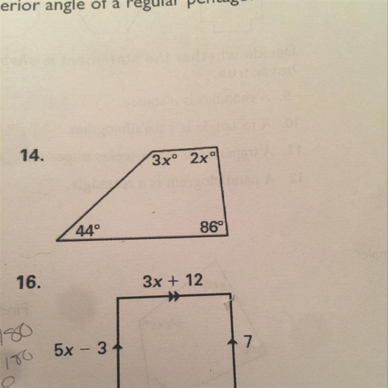 Find the values of x for 14 & 16-example-1