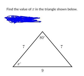 Find the value of x for the triangle-example-1