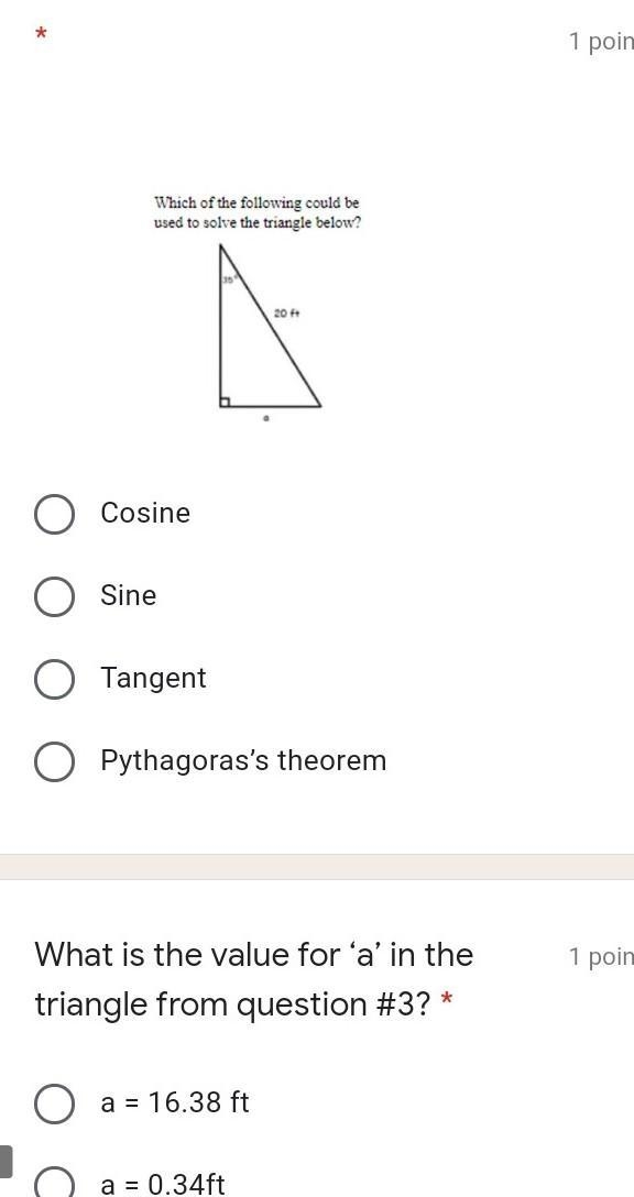 Which of the following could be used to solve the triangle below? ​-example-1