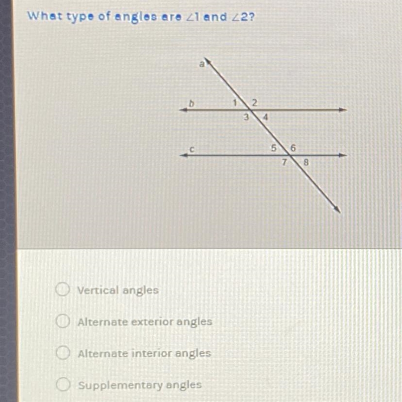 What type of angles are 1 and 2?-example-1