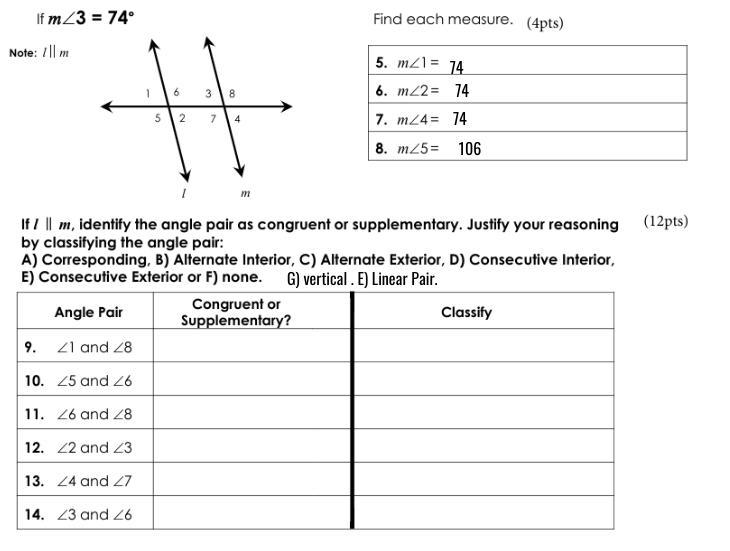 If l m, identify the angle pair as congruent or supplementary. Justify your reasoning-example-1