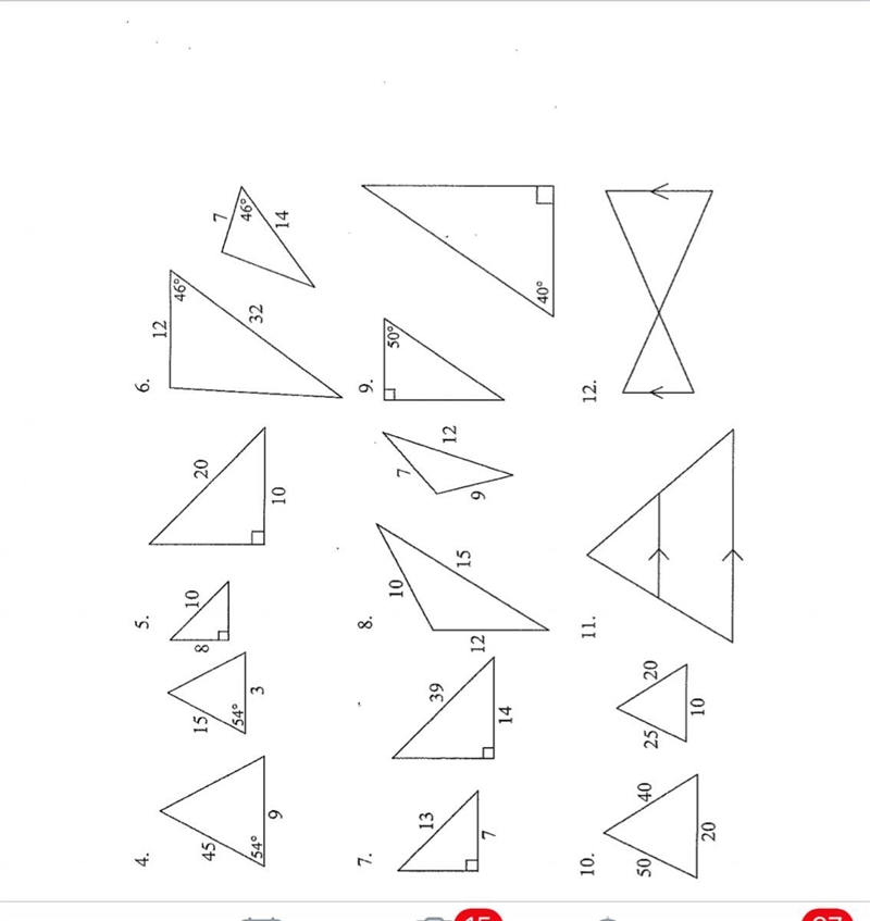 PLEASE HELP ME IT’S DUE TODAY Determine if each pair of triangles is similar. If they-example-1