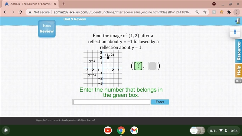 Explanation needed find the image of (1 2) after a reflection about y=-1 followed-example-1