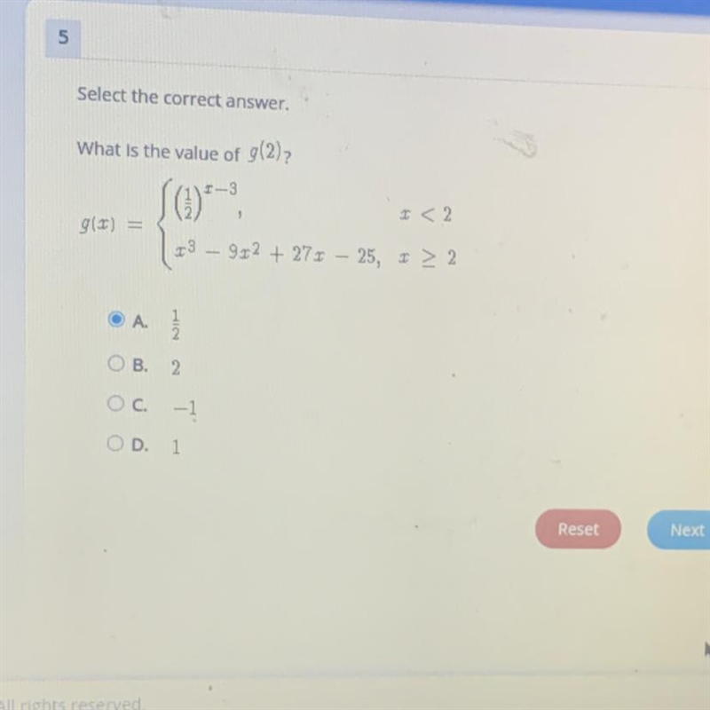 Select the correct answer. What is the value of g(2)-example-1