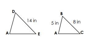 Triangle ADE is proportional to Triangle ABC. Given the side lengths in the diagrams-example-1