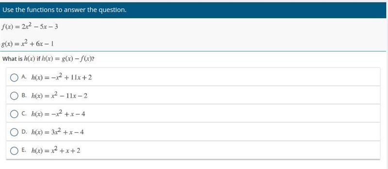F (x) = 2x^2 - 5x - 3 g(x) = x^2 + 6x - 1 what is h(x) if h(x) = g(x) - f(x)? 20 points-example-1