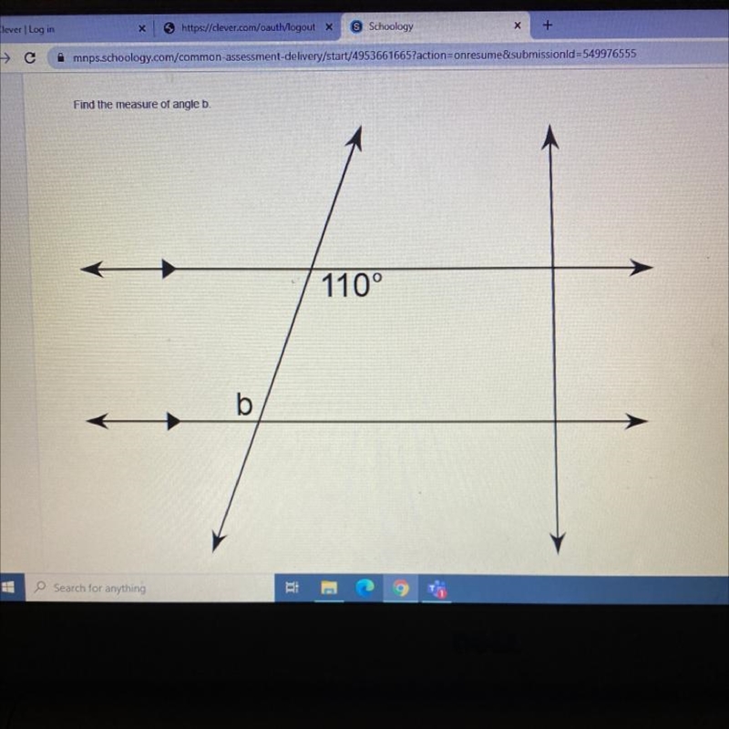 Find the measure of angle b. Which is the Answers? A.70 B.34 C.110 D.20 Can you help-example-1