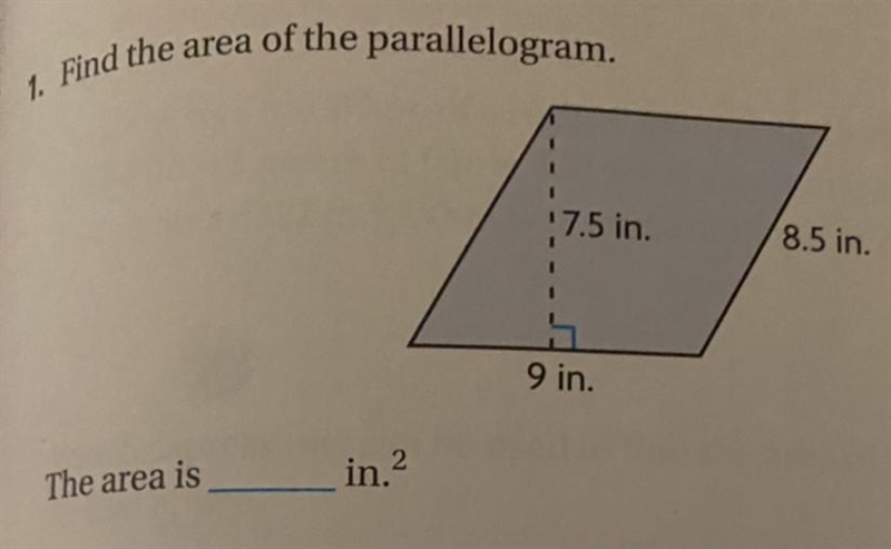 1. Find the area of the parallelogram. What is the area?-example-1