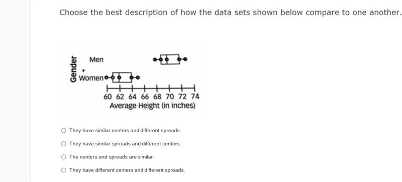 Choose the best description of how the data sets shown below compare to one another-example-1