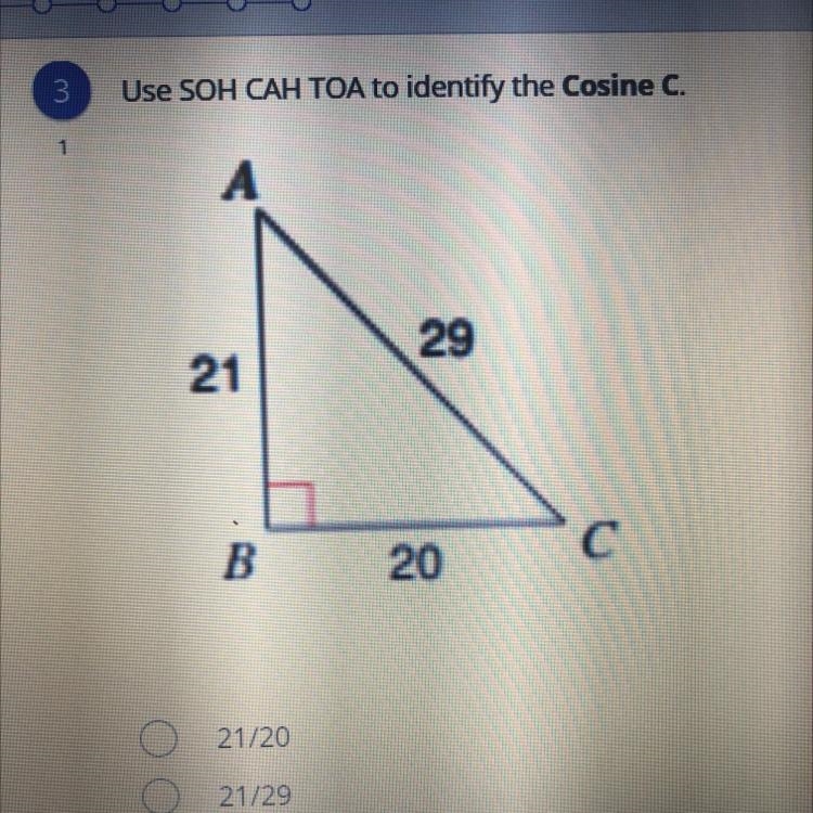 Use SOH CAH TOA to identify the Cosine C.-example-1