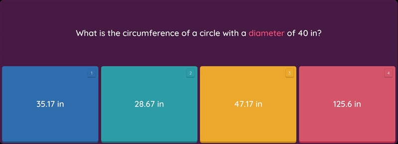 What is the circumference of a circle with a diameter of 40 in?-example-1