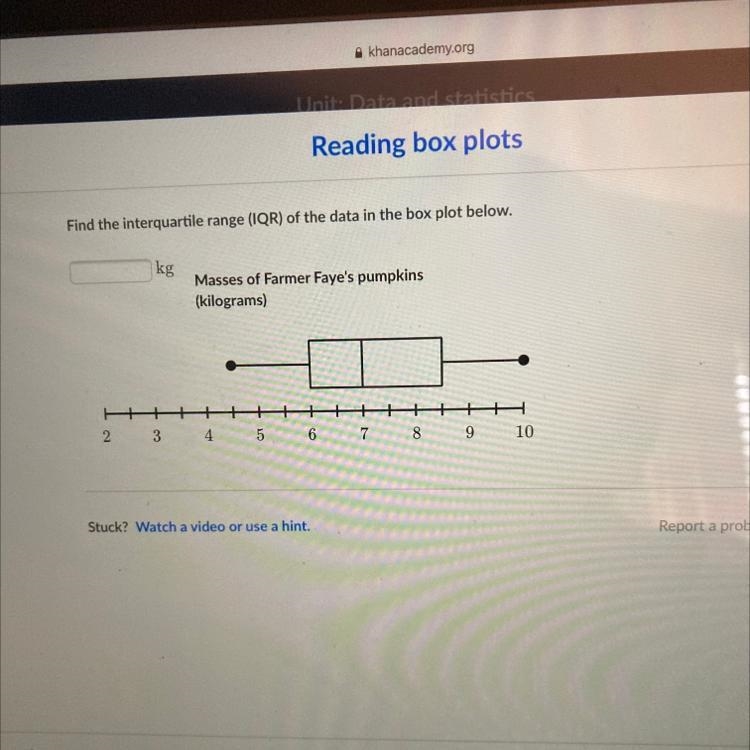 Find the interquartile range (IQR) of the data in the box plot below. kg Masses of-example-1