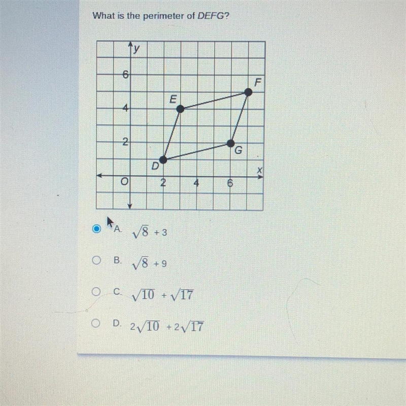 PLEASE ANSWER ASAP no links please what is the perimeter of DEFG?-example-1