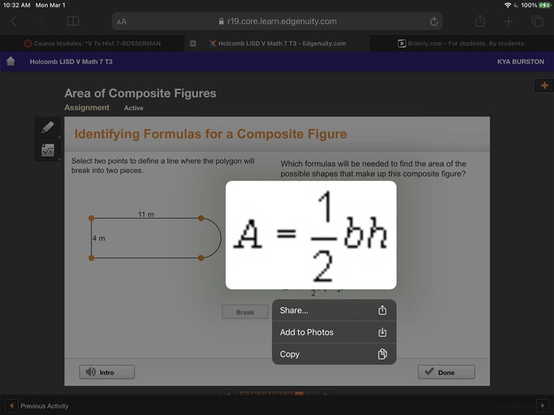 Composite figure? Check all that apply. A = s2 A = bh It wouldn’t let me type the-example-3