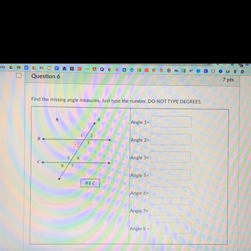 Find the missing angle measures. Just type the number-example-1