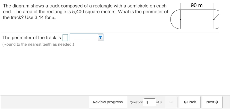 The diagram shows a track composed of a rectangle with a semicircle on each end. The-example-1