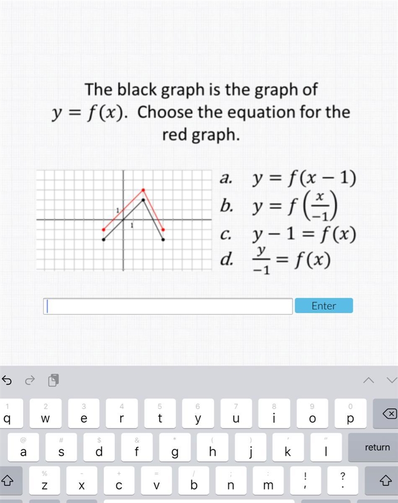 Please help!!! 15 pts The black graph is the graph of y=f(x). Choose the equation-example-1