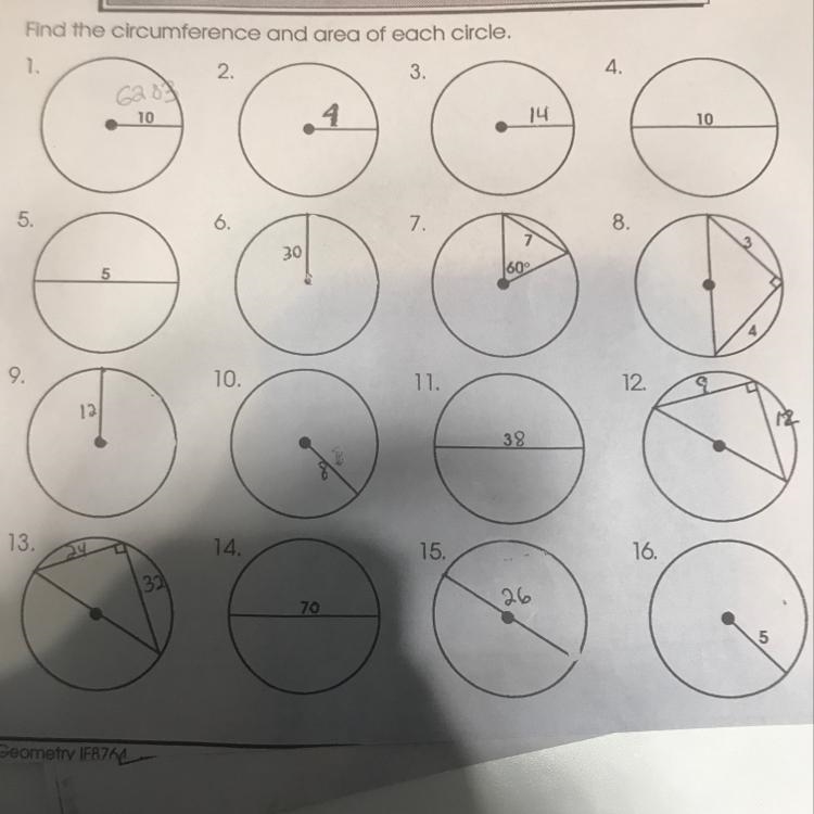 Find the circumference and area of each circle. PLEASE HELP!-example-1