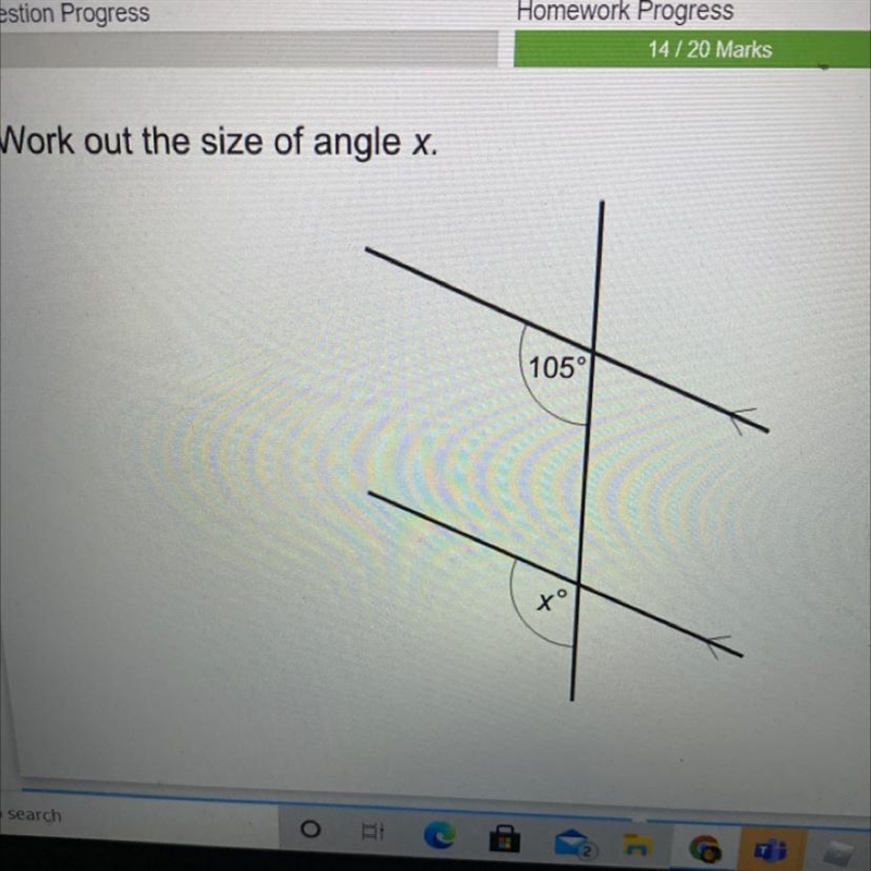 Work out the size of angle x. 105° to-example-1