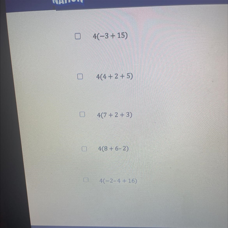 Which of the following expressions are equivalent to 48? Sekectall that apply-example-1