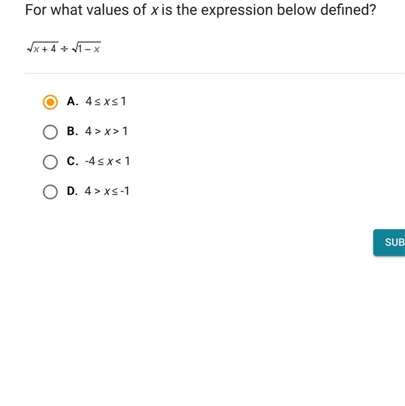 For what values of x is the expression below defined? x+4-example-1