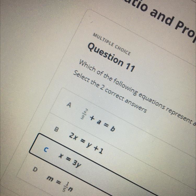 Which of the following equations represent a proportional relationship? Select the-example-1