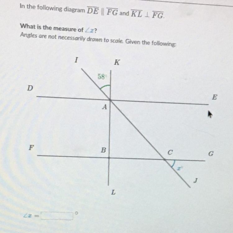 What is the measure of angle x? Please help asap! Khan academy question!-example-1