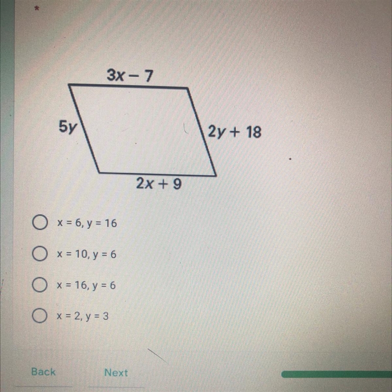 Use the property of parallelograms to solve for the missing variable-example-1