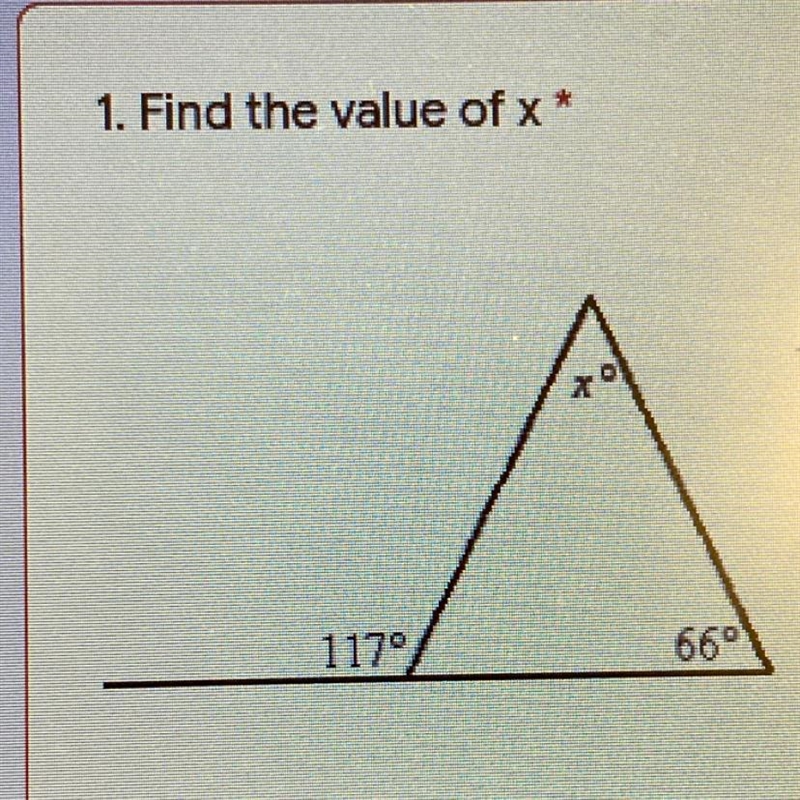 Find the value of x x° 66° 117°-example-1