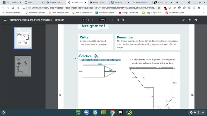 Calculate the area of the composite figure. 20 in. 7 in. 7 in.-example-1