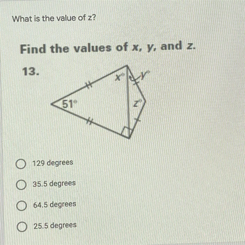 What is the value of z? Find the values of x, y, and-example-1